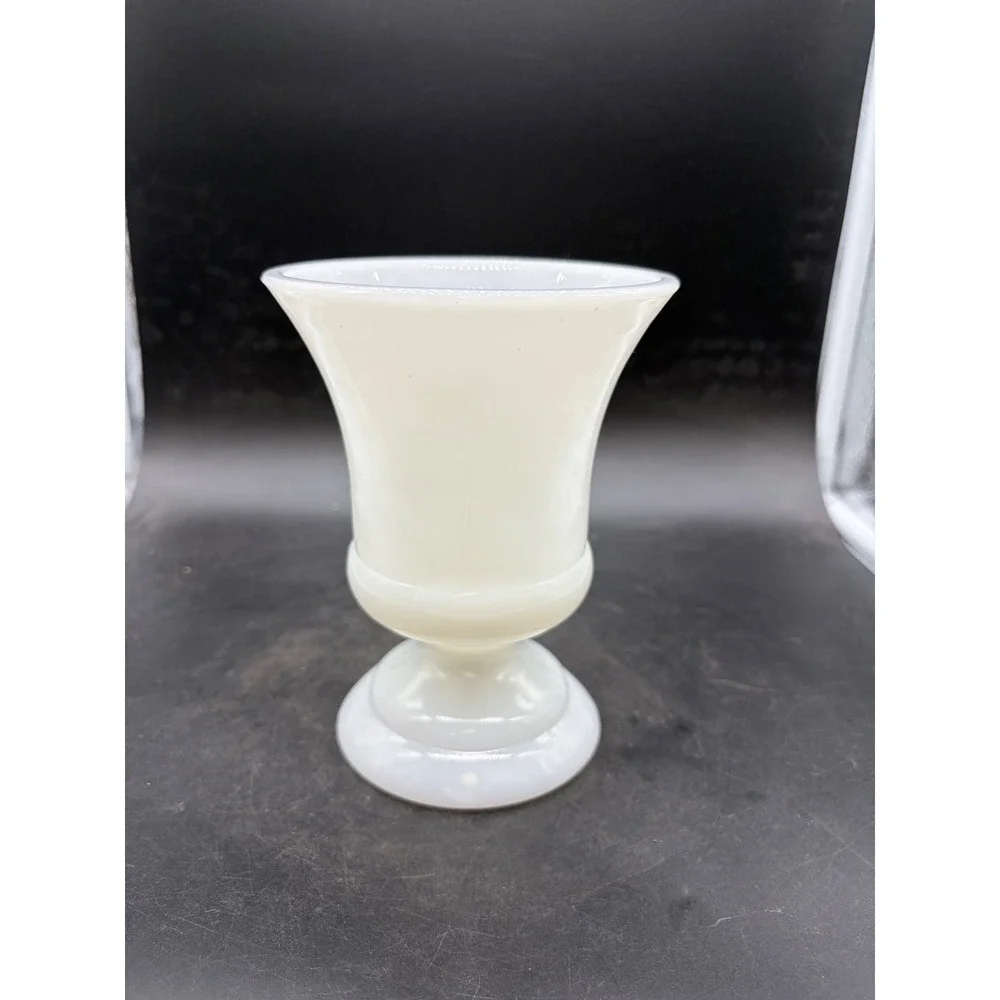 Vintage Cleveland Milk Glass Urn Vase White Pedestal Flared Rim Decor 6 Inch